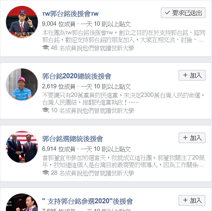 鼓勵郭台銘參選總統的臉書社群大量增加。 圖：翻攝自臉書