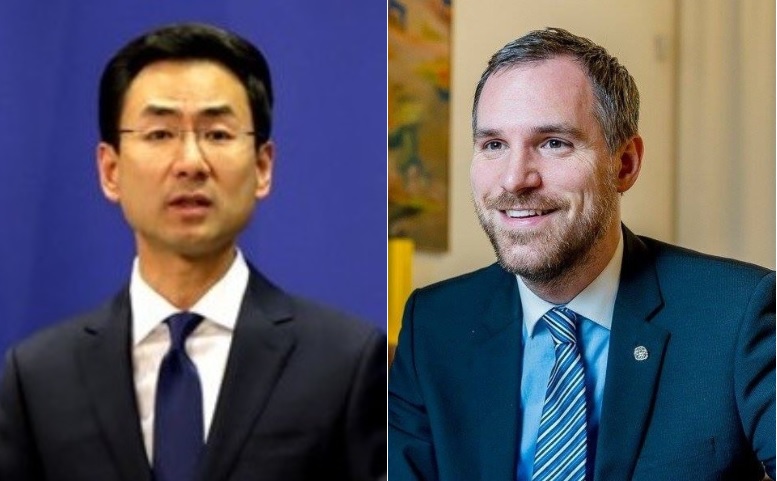 中國外交部發言人耿爽（左）、布拉格市長賀吉普Zdeněk Hřib（右）。 圖：新頭殼合成