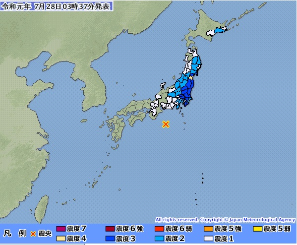 日本三重縣東南外海凌晨發生規模6.5深層地震，無引發海嘯危險。 圖/日本氣象廳