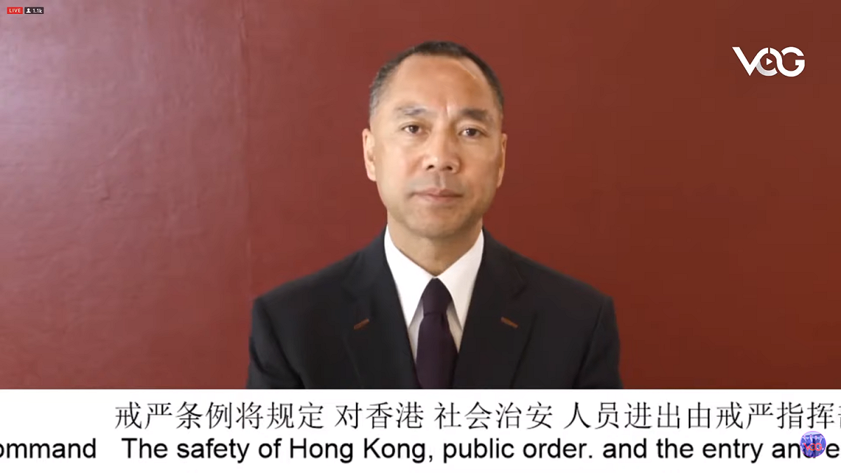 郭文貴強調，要香港人千萬別低估中共的罪行，稱中共在這方面「沒有底線」。 圖：翻攝自郭文貴直播