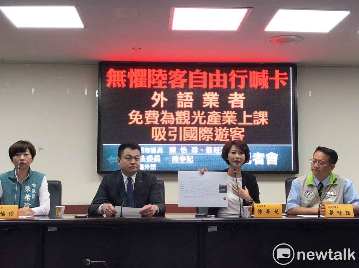 立委陳亭妃、台南市議員陳怡珍及蔡旺詮結合知名職場語言中心「職達外語」，宣布將免費提供1000個英語學習名額，提升觀光業者英語能力，吸引外國觀光客來台。 圖：黃博郎／攝