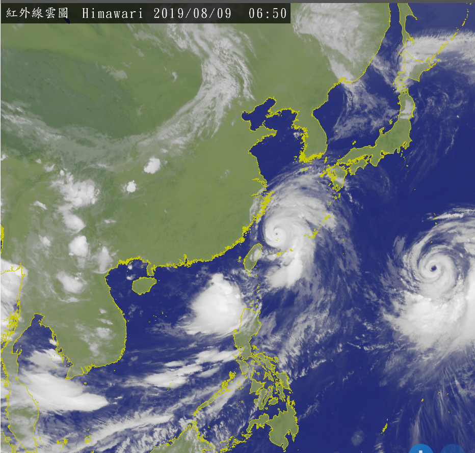 強颱「利奇馬」襲台，衛星雲圖。 圖：翻攝中央氣象局