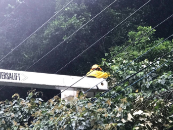 基隆區營業處服務範圍內累計約有8300多戶停電，經維修人員冒雨搶修後，下午4時已恢復供電。 圖：取自台灣電力公司
