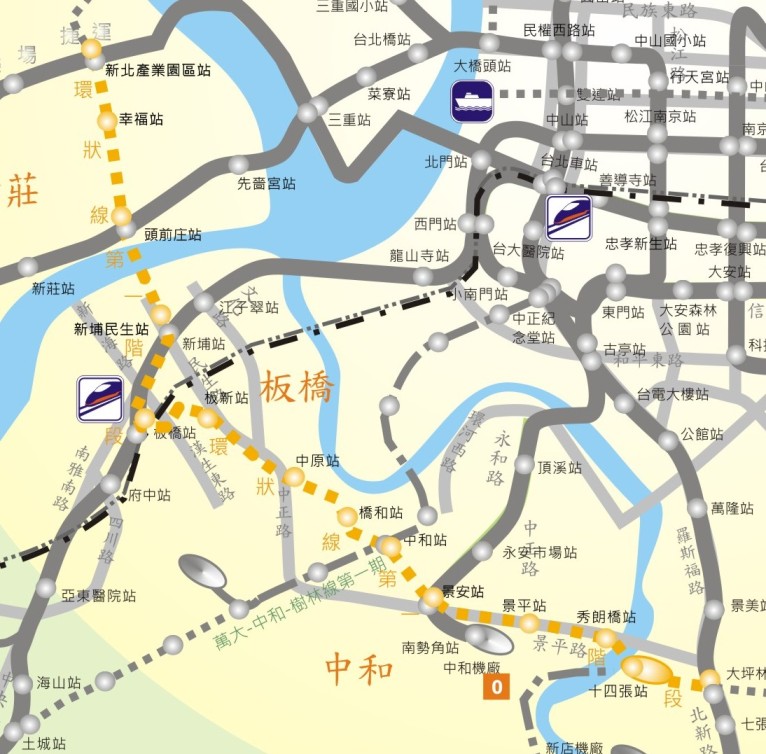 環狀線第一階段路線圖，南起大坪林，經中和、板橋至新莊新北產業園區。 圖：台北市捷運工程局網站／翻攝