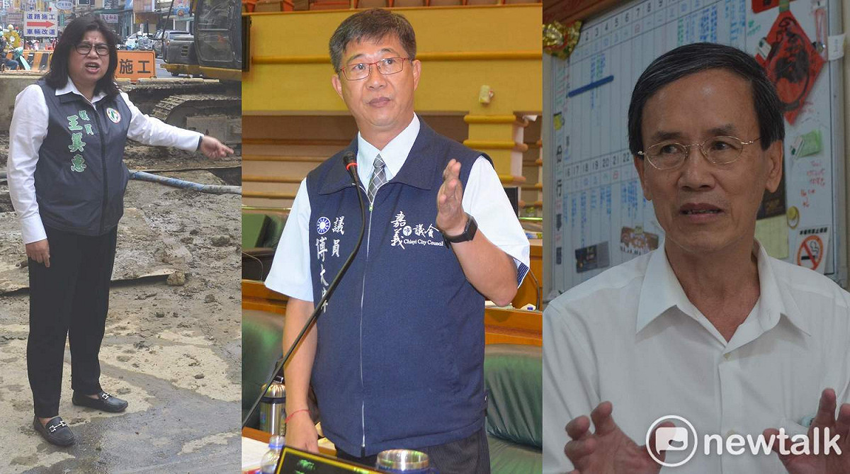 王美惠（左起）、傅大偉、蔡永泉都是現任市議員，將角逐下屆嘉義市立委。 圖：新頭殼合成照片，蔡坤龍/攝