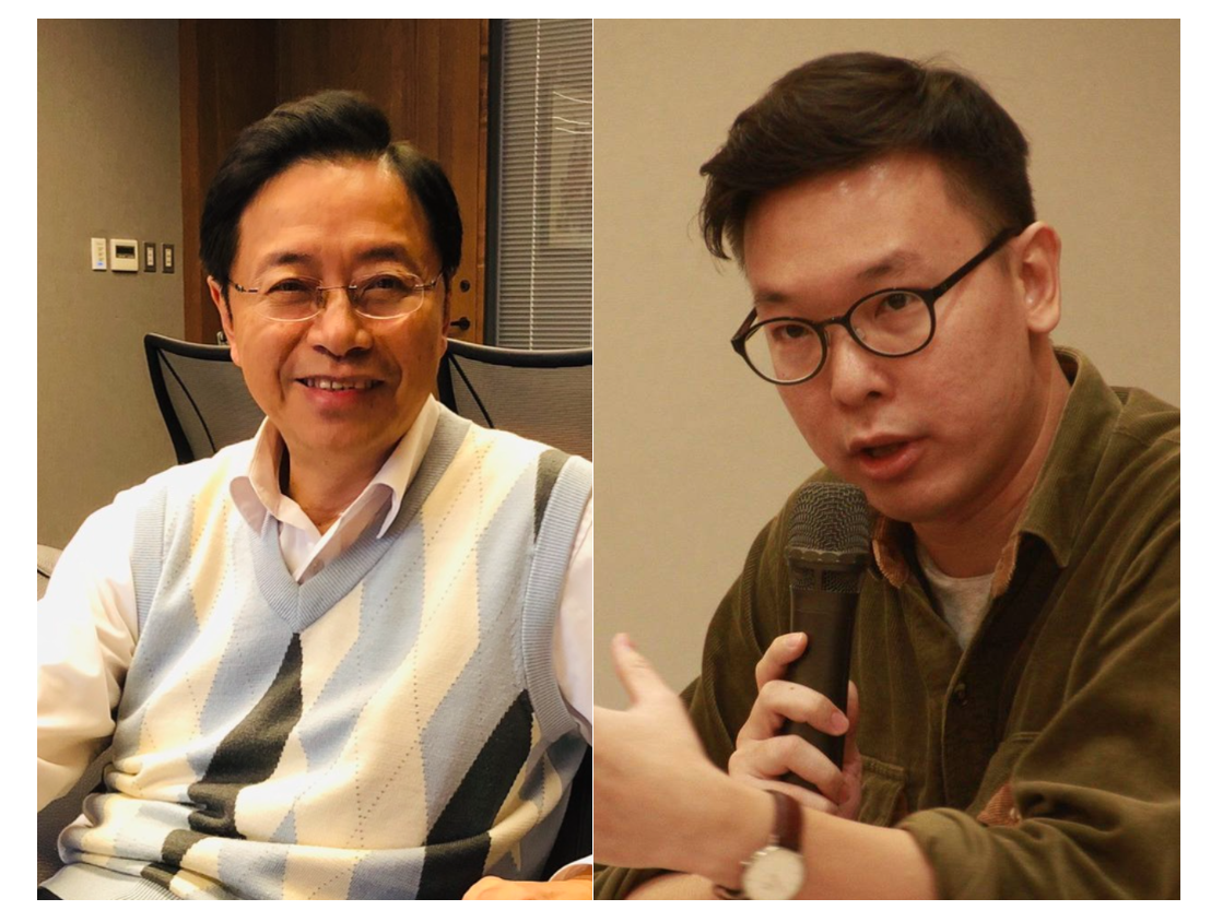 針對台灣能源問題，民進黨副秘書長林飛帆（右）與韓國瑜的國政顧問總召張善政（左）隔空交叉詰問。 圖：新頭殼合成