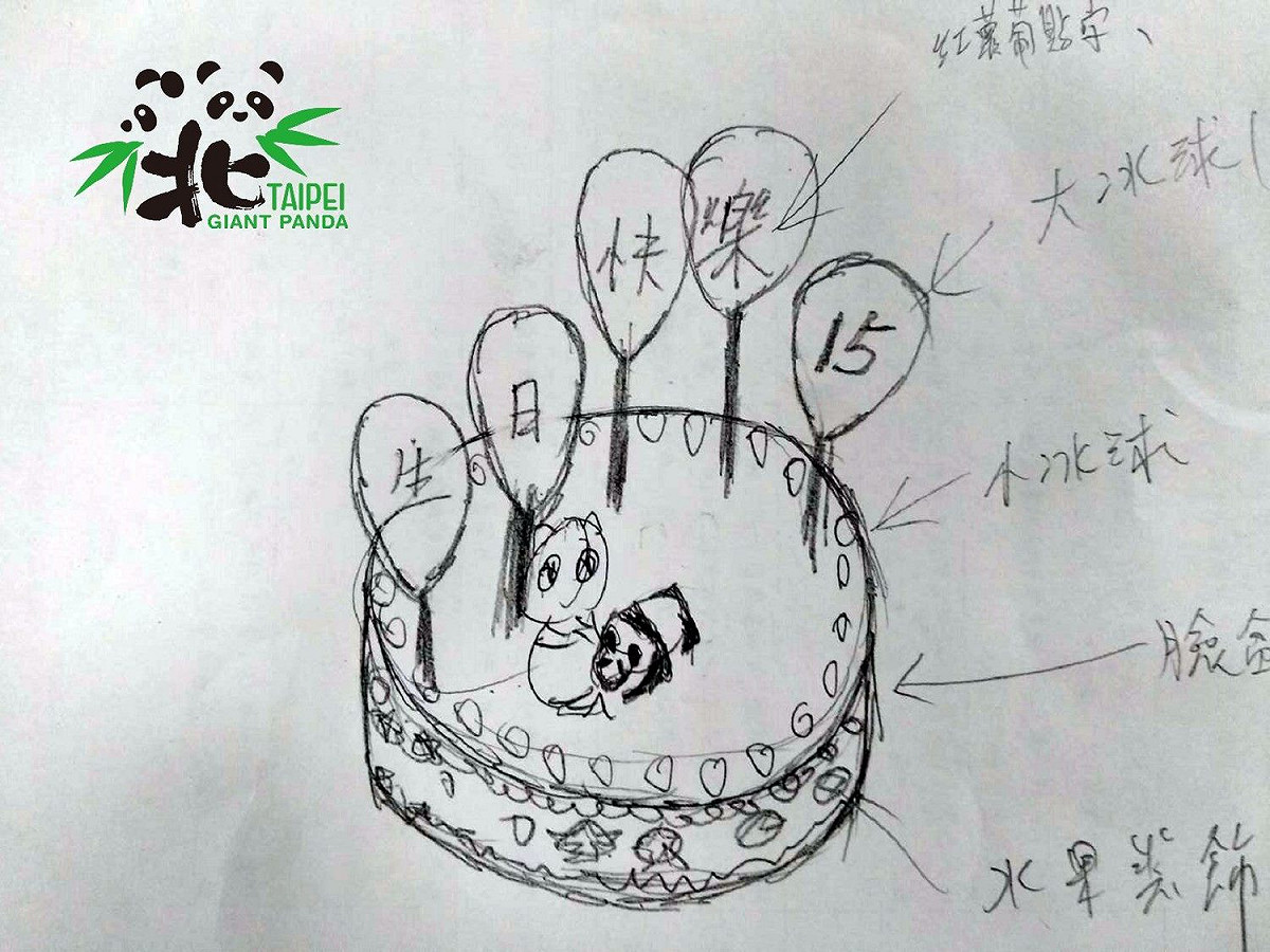 大貓熊「圓圓」的專屬蛋糕「球仔有成」設計圖。 圖：台北市立動物園／提供