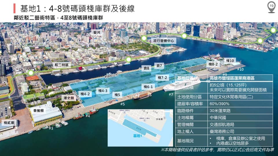 高雄市經發局所提出愛情摩天輪選址1：4-8號碼頭棧庫群及後線。 圖：翻攝邱俊憲臉書
