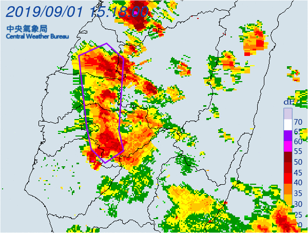 彰化縣、南投縣、雲林縣、嘉義市、嘉義縣、台南市6縣市有大雷雨，持續時間至16時30分。 圖：翻攝自氣象局網站