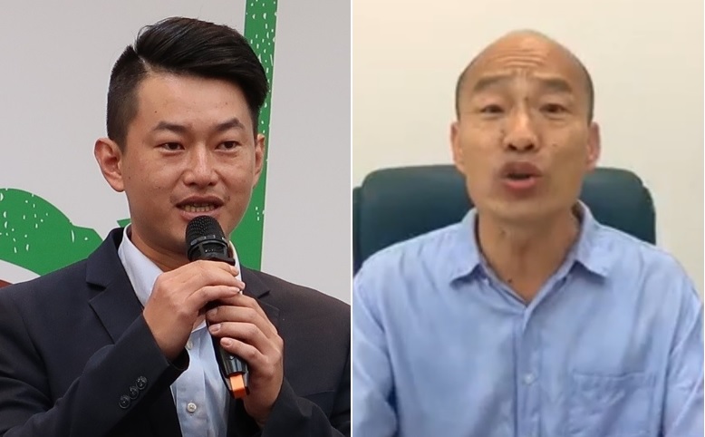 韓國瑜在直播中要支持台獨者去投蔡英文，並表明自己不要台獨的選票，對此，陳柏惟以周子瑜國旗事件以及郭台銘國旗帽遭央視上馬賽克為例，反問韓國瑜「你有聽說中華民國也是台獨嗎？」 圖：新頭殼合成