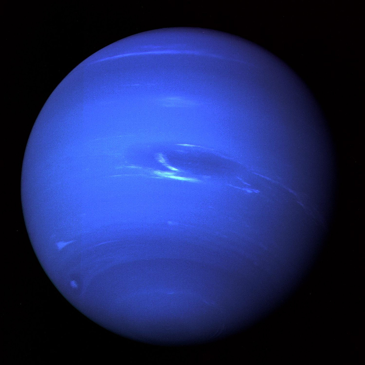 航海家二號拍攝的海王星影像。 圖：台北市立天文科學教育館