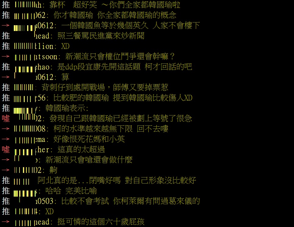 柯文哲稱陳菊是「比較肥的韓國瑜」，網友們認為，柯拿身材做文章並不可取，也有人強調，提到韓國瑜比較傷人。 圖：翻攝自批踢踢