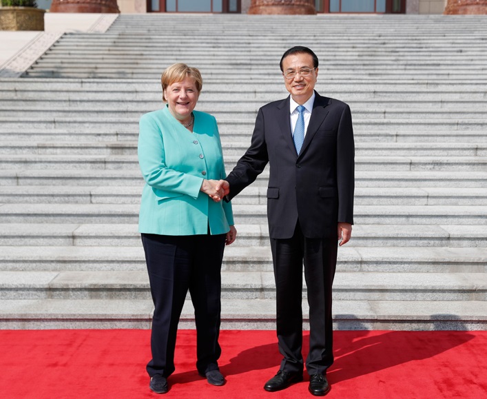 德國總理梅克爾與中國國務院總理李克強。 圖：翻攝中國政府網頁www.gov.cn