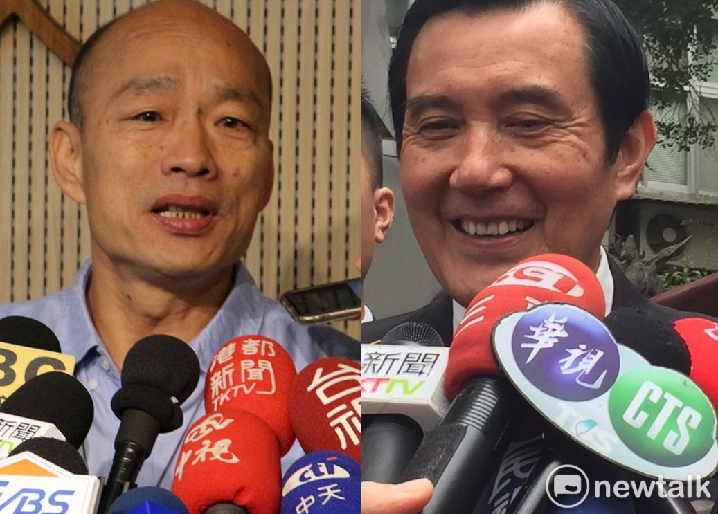 前總統馬英九８日到國民黨參選人韓國瑜的造勢晚會致詞，卻被韓粉噓下台。 圖：新頭殼合成