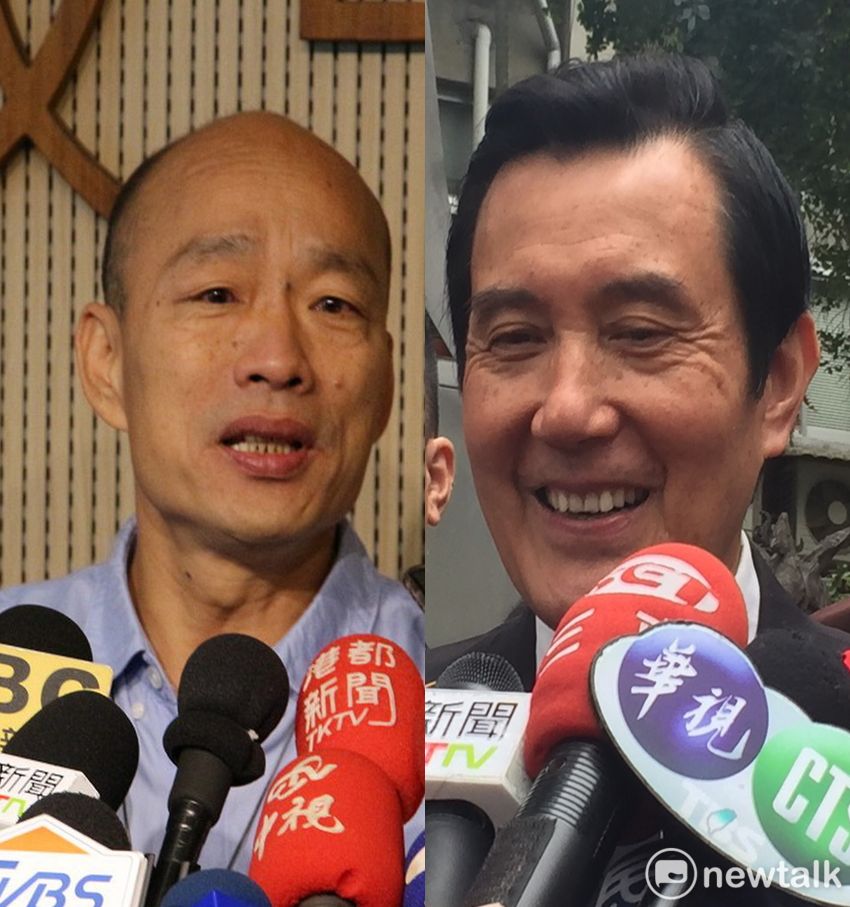 前總統馬英九(右)到國民黨參選人韓國瑜的造勢晚會致詞，卻被韓粉噓下台。 圖：新頭殼合成