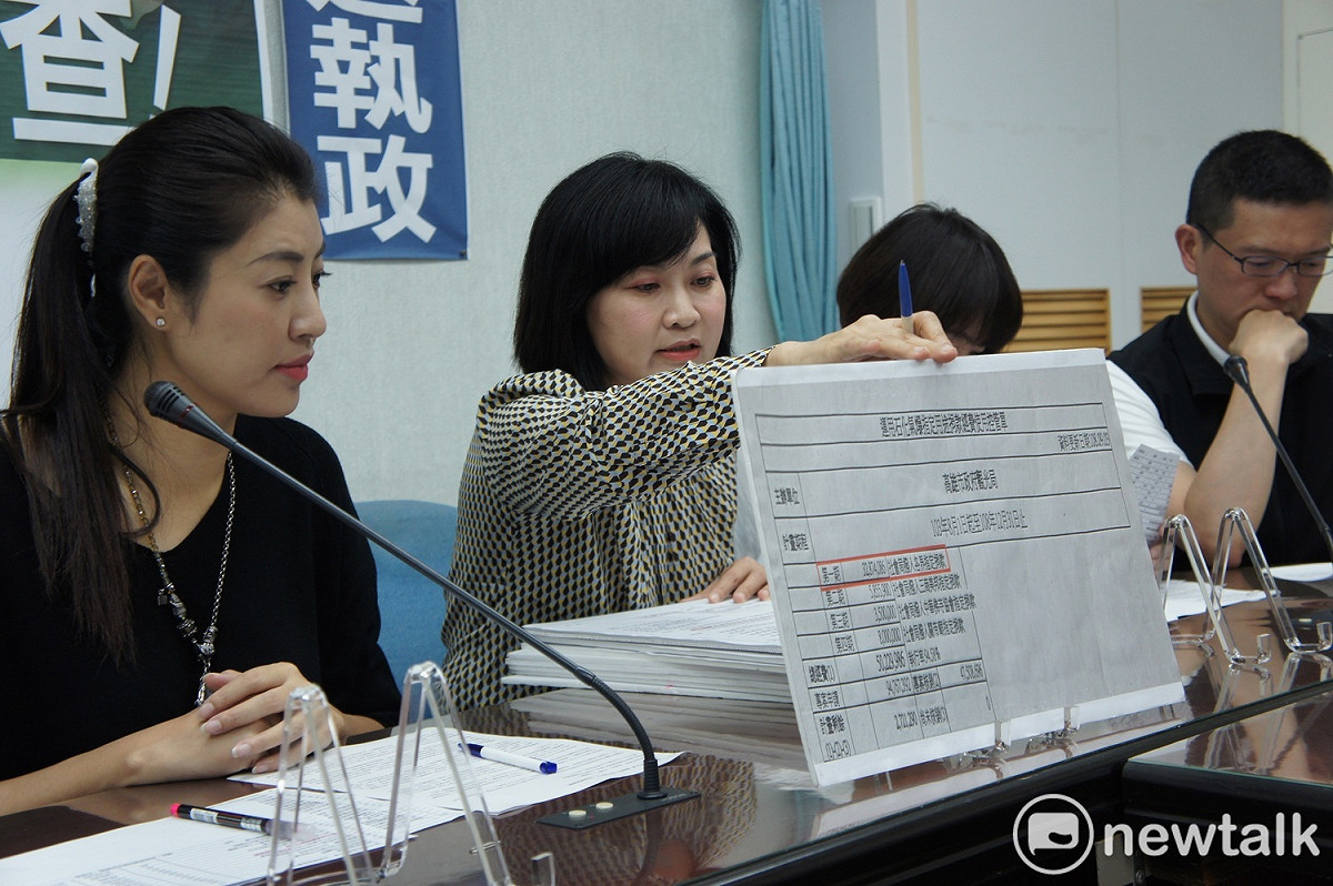 立法院國民黨團會同高雄市議員陳麗娜，再次質疑陳菊濫用高雄氣爆善款。 圖：黃建豪/攝