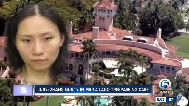 中國33歲女商人（左圖）因擅闖美國總統川普的海湖莊園，還頻頻向特勤人員扯謊，遭到陪審團裁定有罪。 圖：翻攝自YouTube/WPTV News