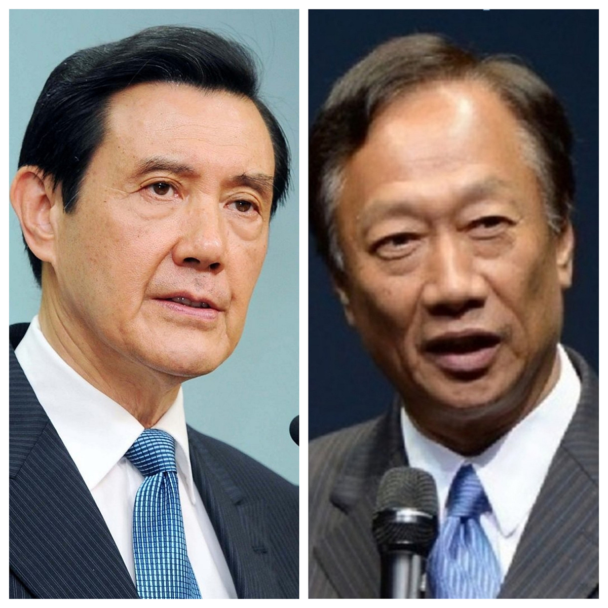 前總統馬英九（左）日前曾拜會鴻海集團創辦人郭台銘（右），力勸郭「以大局為重」，甚至講到哽咽。 圖：新頭殼製作