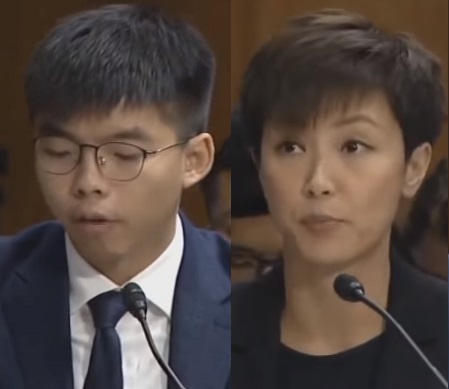 香港歌手何韻詩、香港眾志秘書長黃之鋒等人今天參與聽證會，向美國國會說明香港情況。 圖：翻攝自youtube（新頭殼合成）