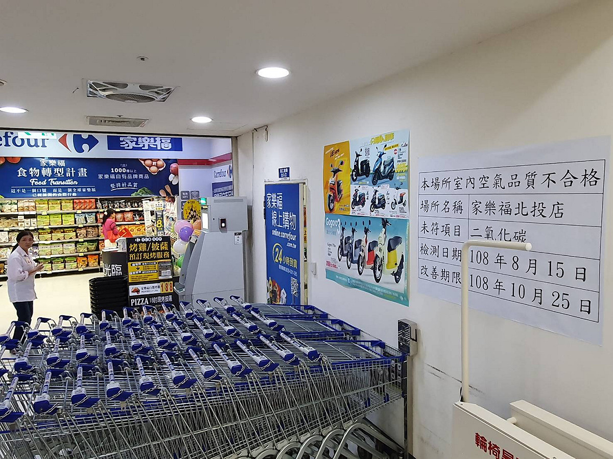 繼好市多北投店、家樂福南港店後，北市環保局今（20）日又公布查獲家樂福北投店二氧化碳濃度超標，要求限期改善。 圖：台北市政府／提供