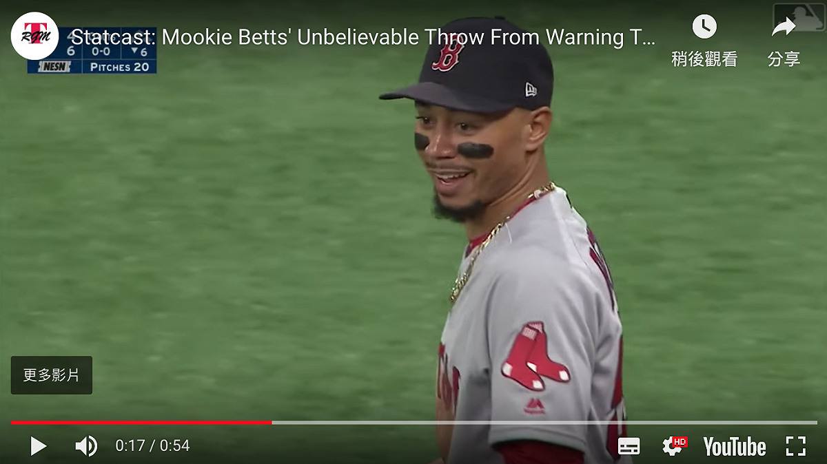 紅襪隊Mookie Betts。 圖：翻攝自YOUTUBE