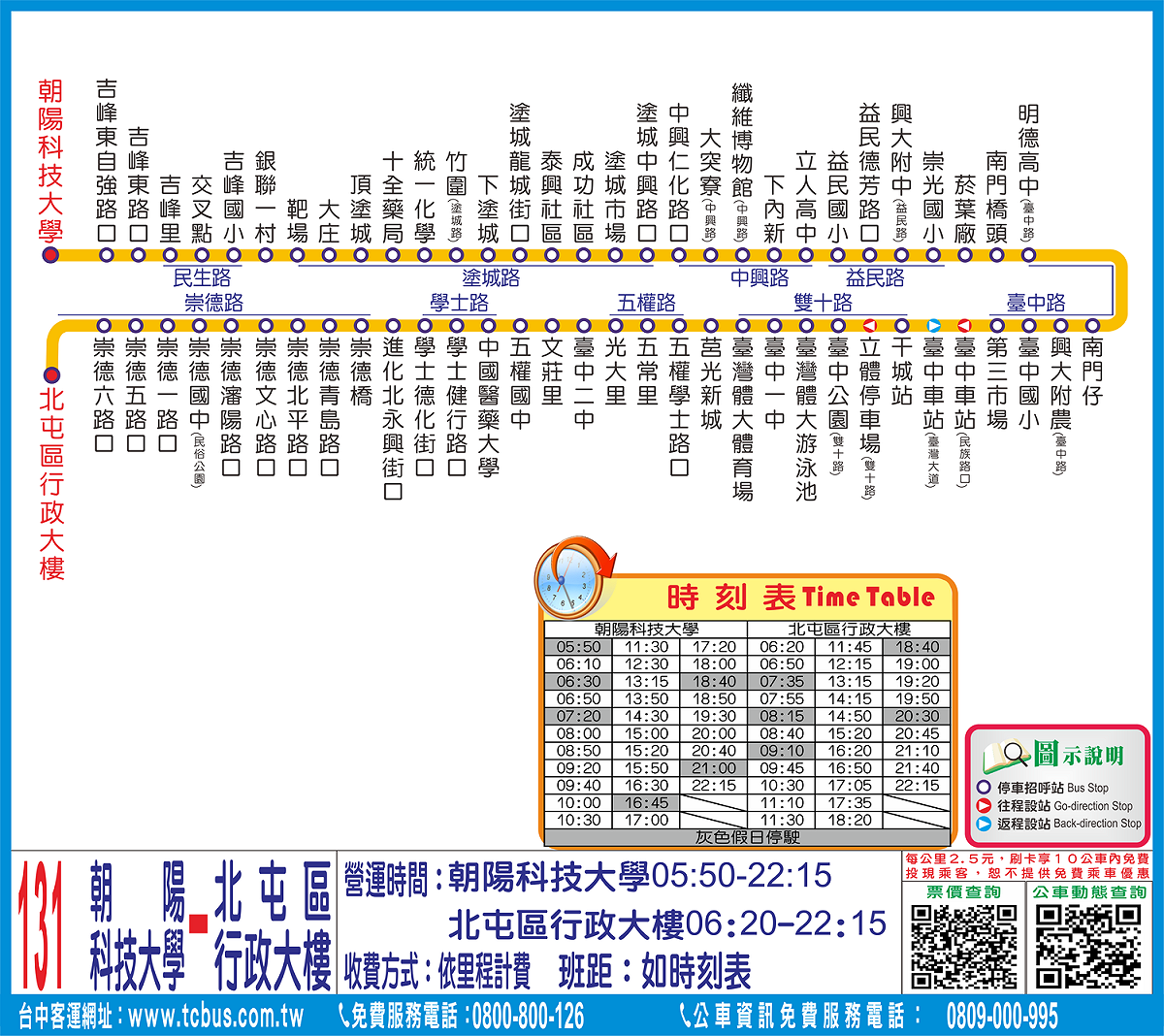 131路公車路線時刻圖。 圖：台中市政府／提供