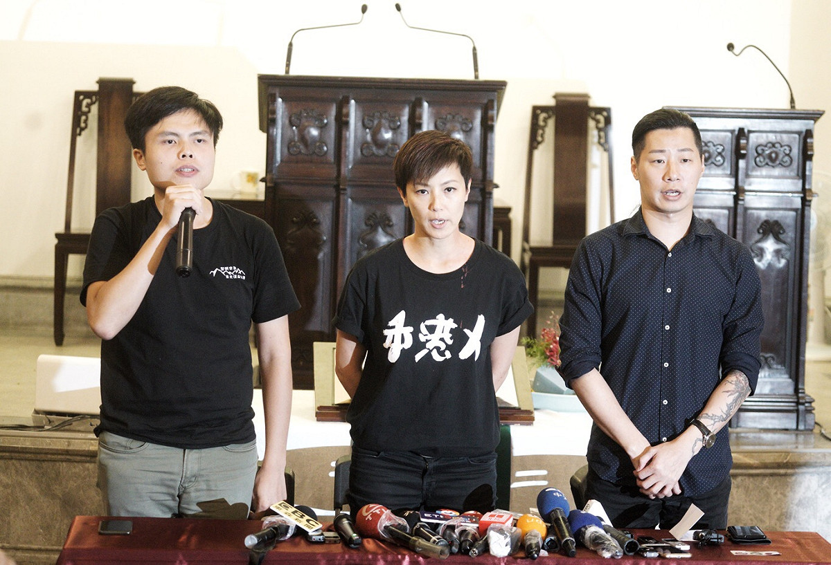 台灣公民陣線江旻諺、香港藝人何韻詩、無黨籍立委林昶佐。（由左至右） 圖：張良一 / 攝（資料照）