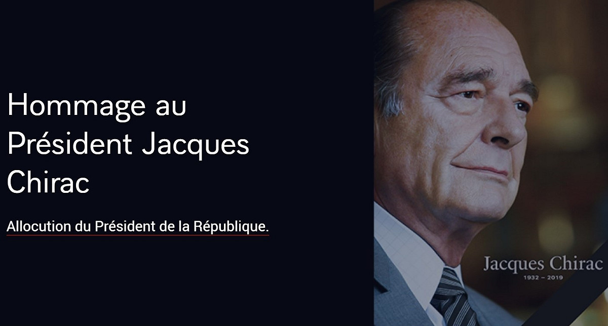 法國前總統席哈克（Jacques Chirac）於26日在巴黎去世，享壽86歲。 圖：翻攝自ELYSEE官網