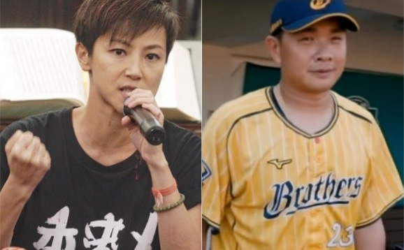 香港歌手何韻詩、中信兄弟超級球星彭政閔。 圖：張良一/攝、翻攝自中信兄弟影音平台