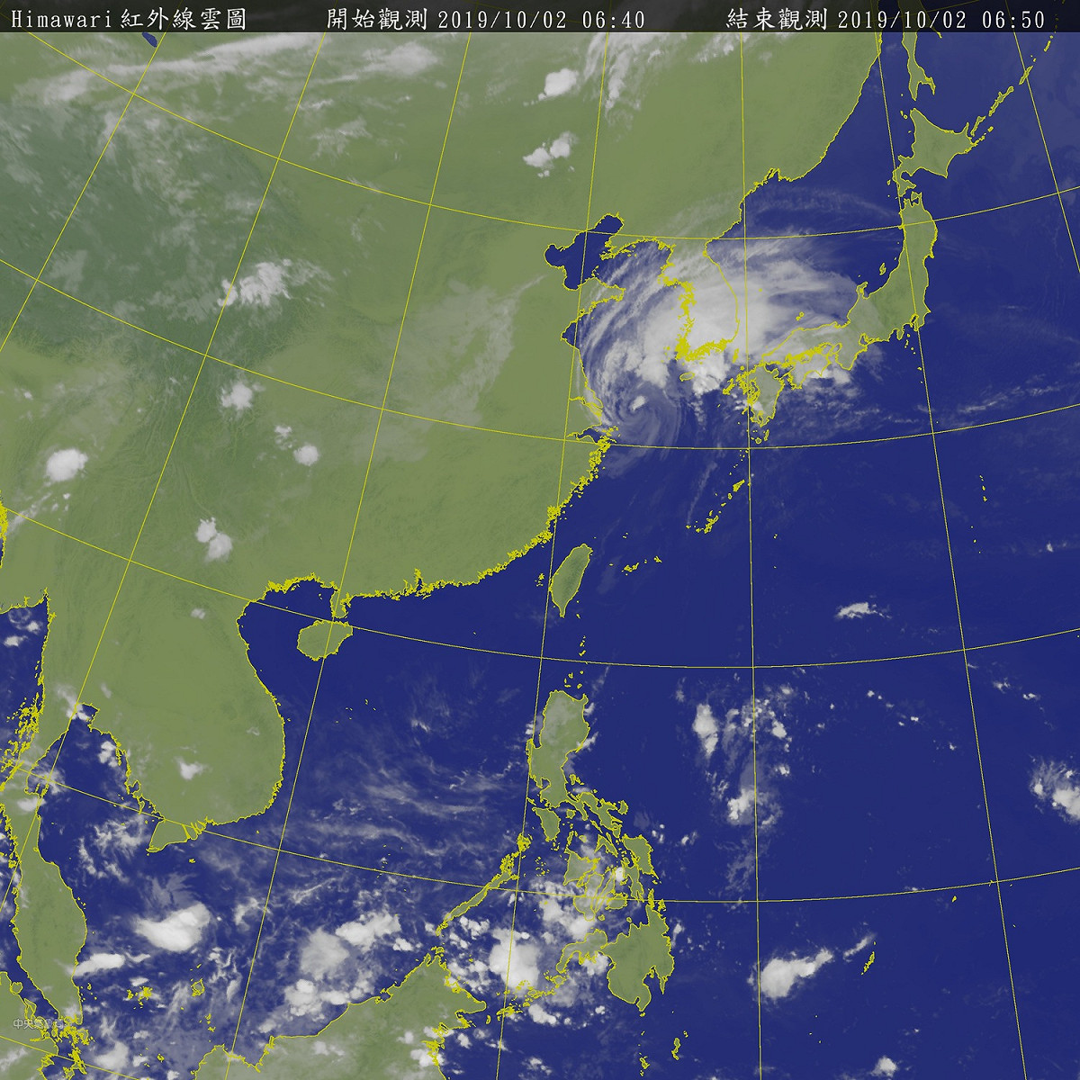 2日清晨衛星雲圖顯示，米塔颱風已經遠離，台灣上空一片晴朗無雲。 圖：翻攝自中央氣象局