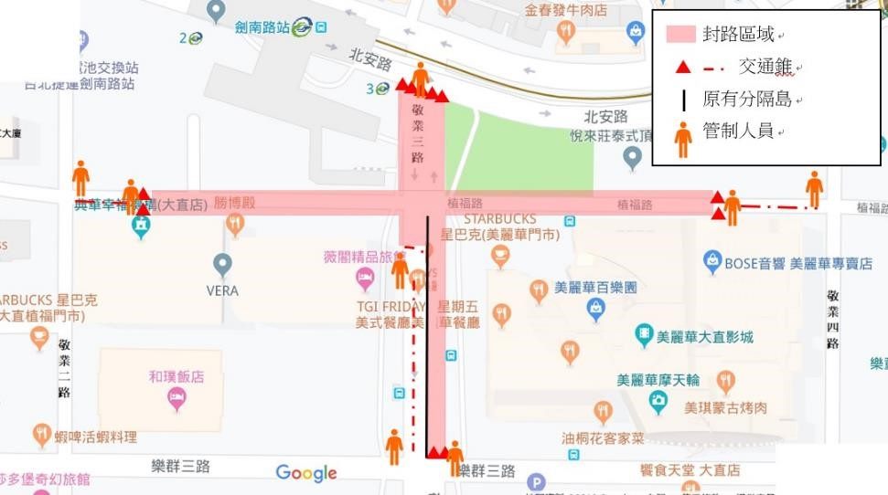 2019台北白晝之夜封街範圍。 圖：台北市交通警察大隊／提供