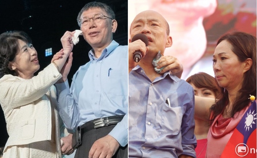 台北市長柯文哲與夫人陳佩琪、高雄市長韓國瑜與夫人李佳芬。 圖：翻攝柯文哲臉書、張良一／攝