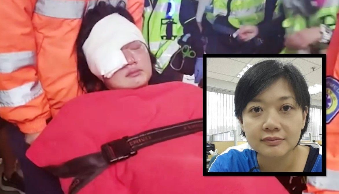香港反送中風波持續延燒，上個月29日的示威遊行中，有印尼女記者遭警方以橡膠子彈射中右眼。 圖：新頭殼合成