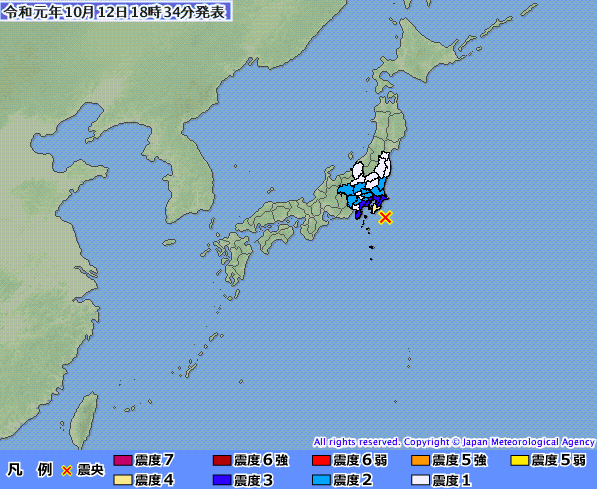 日本千葉縣今（12）日下午6時22分（台灣時間5時22分）觀測到規模5.7的地震 圖：截自日本氣象廳