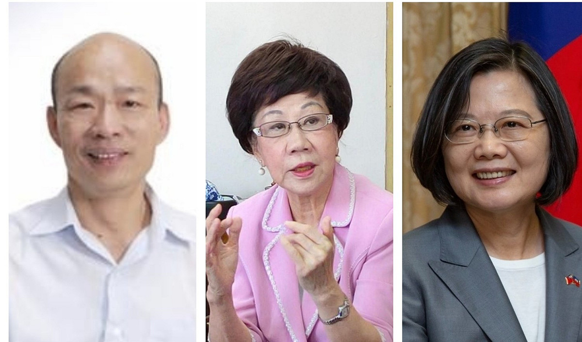 國民黨總統參選人韓國瑜（左）、喜樂島總統參選人呂秀蓮（中）、民進黨總統參選人蔡英文（右）。 圖：新頭殼製作