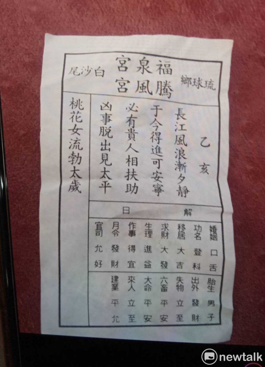 韓國瑜一早赴小琉球「騰風宮」參香，主委幫韓抽出12號「乙亥」籤。 圖：孫家銘/攝