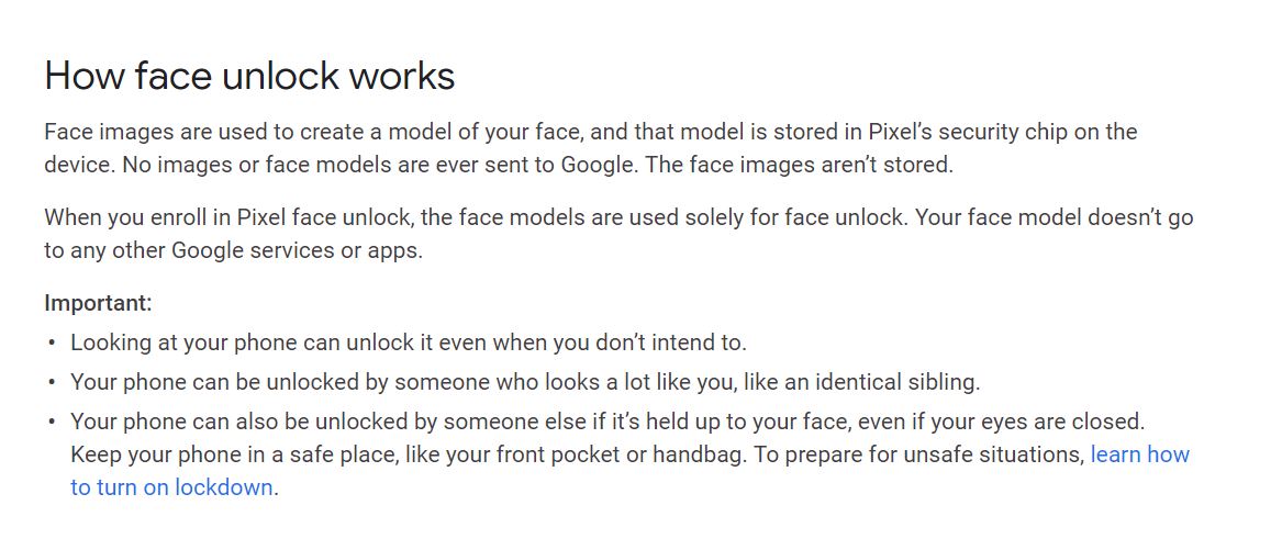 Google官網上清楚表示，用戶可能在無意間或是閉眼情況下解鎖Pixel 4。 圖：翻攝自Google官網