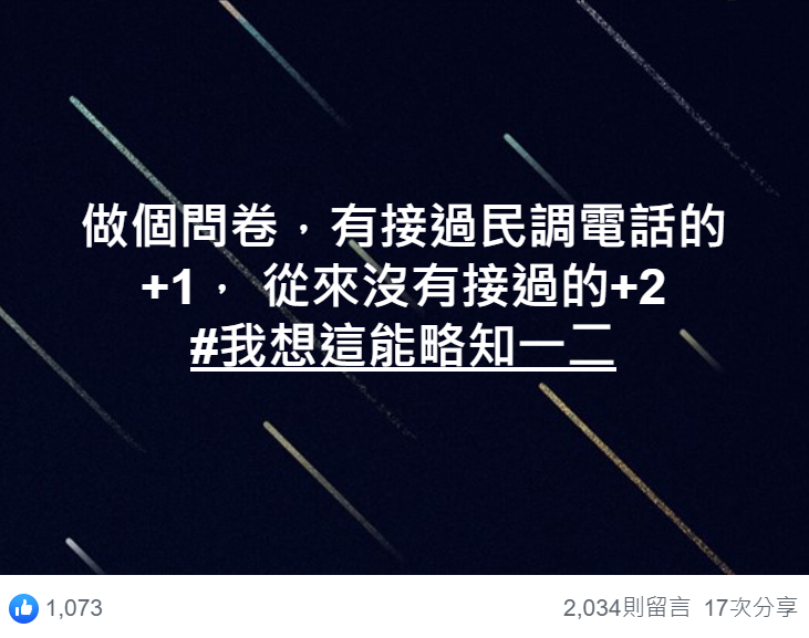 韓粉發起調查，了解民調電話的情況。結果發現絕大多數的人沒接過民調電話。 圖：翻攝自李四川後援會臉書