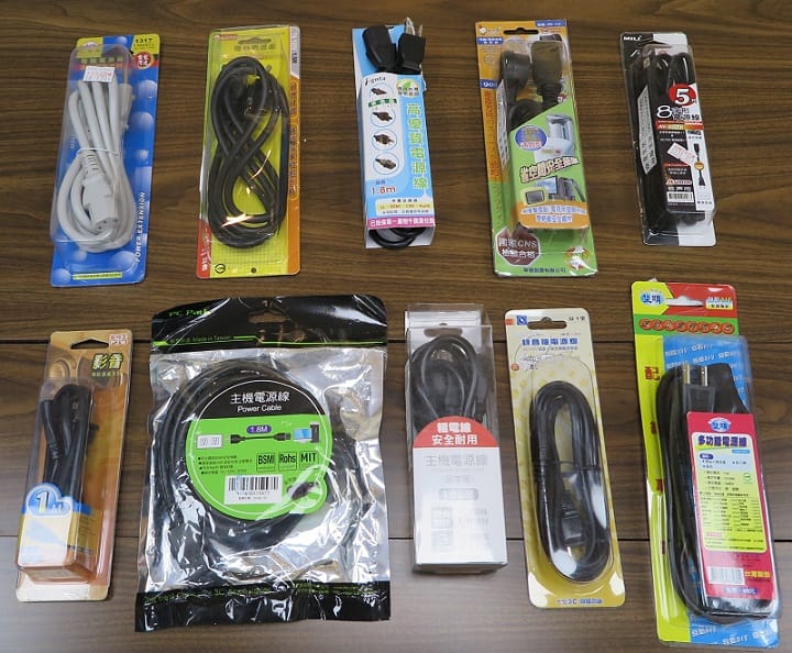 經濟部標準檢驗局隨機抽樣市面上10個電源線組商品，發現有8成標示查核不符合規定。 圖：經濟部標準檢驗局／提供