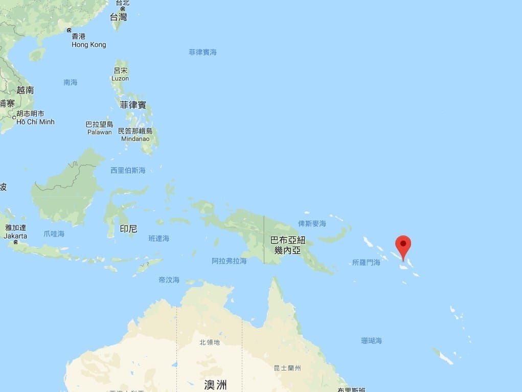 索羅門中央省政府9月間將整座杜拉吉島（圖紅點處）租給中國企業開發。遭司法部認定合約違法立即終止。 圖：翻攝Google Map