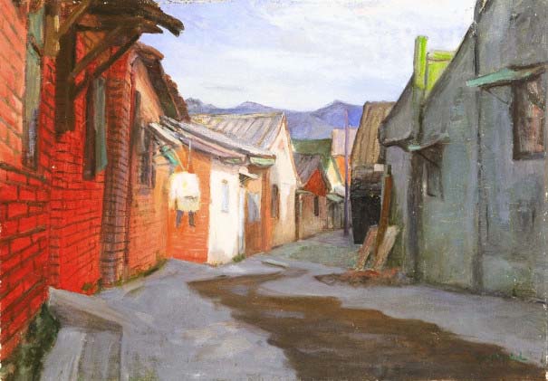 楊樹煌畫作， 三峽老巷， 1994年。 圖 : 楊樹煌/提供