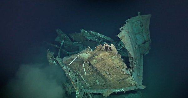 深海研究船「海燕號」在菲律賓海域6200公尺深的海底，發現疑似美國抗日主力驅逐艦「約翰斯頓號」殘骸。 圖：翻攝自美國海軍學院新聞/RV Petrel