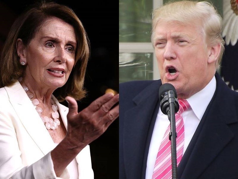 美國聯邦眾議院議長裴洛西（左）1日表示，她預期針對共和黨籍總統川普彈劾調查的公開聽證將在本月展開。 （左圖取自facebook.com/pelosiforcongress；右圖為中央社檔案照片）