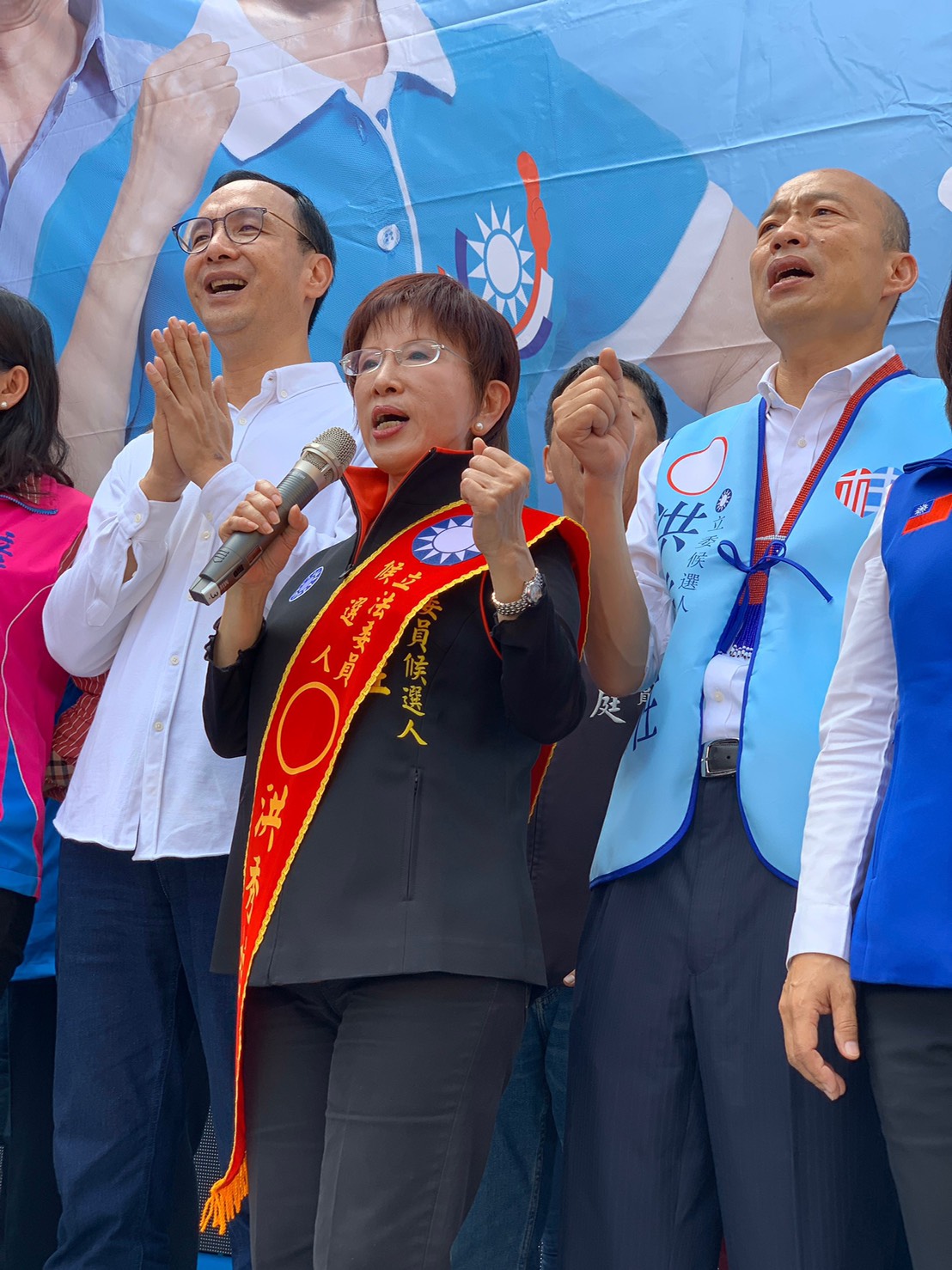 韓國瑜、朱立倫今天同框出席洪秀柱參選台南第六選區立委競選總部成立大會。 圖：朱立倫辦公室/提供