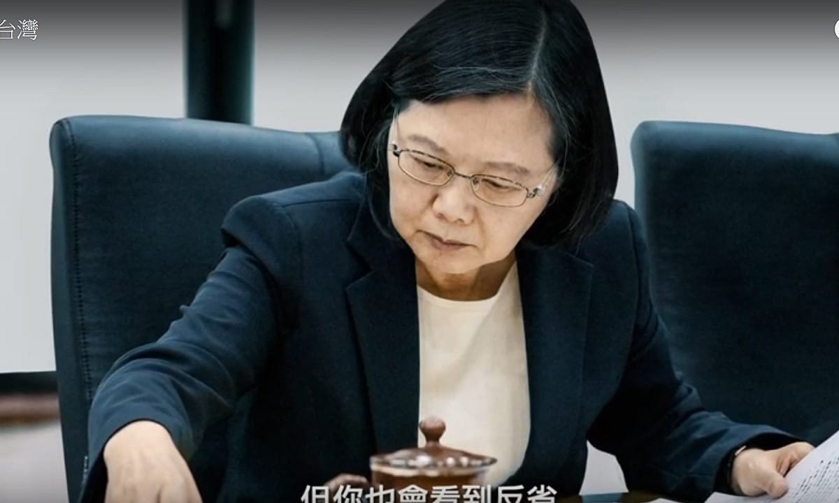 總統蔡英文第二支競選廣告裡，有一張照片，蔡英文的頭上白髮相當明顯。 圖：翻拍自「關心台灣」影片