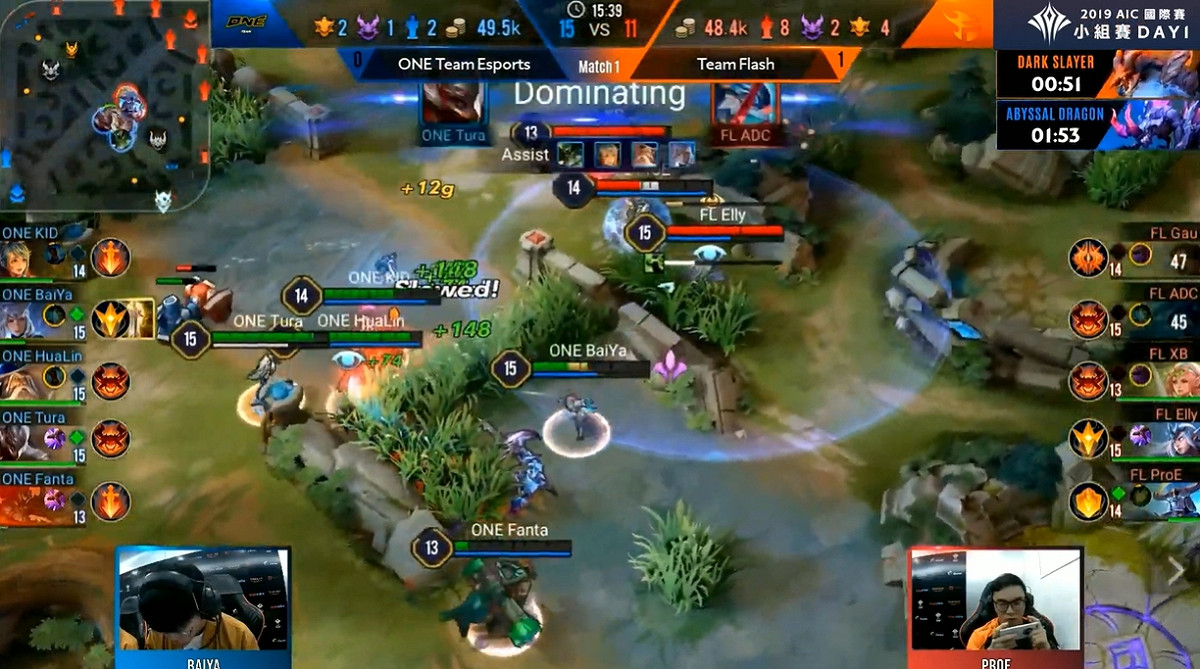 ONE Team先是逼平Team Flash，但後續被泰國第一種子Buriram United Esports橫掃落敗。 圖：翻攝自傳說對決YouTube