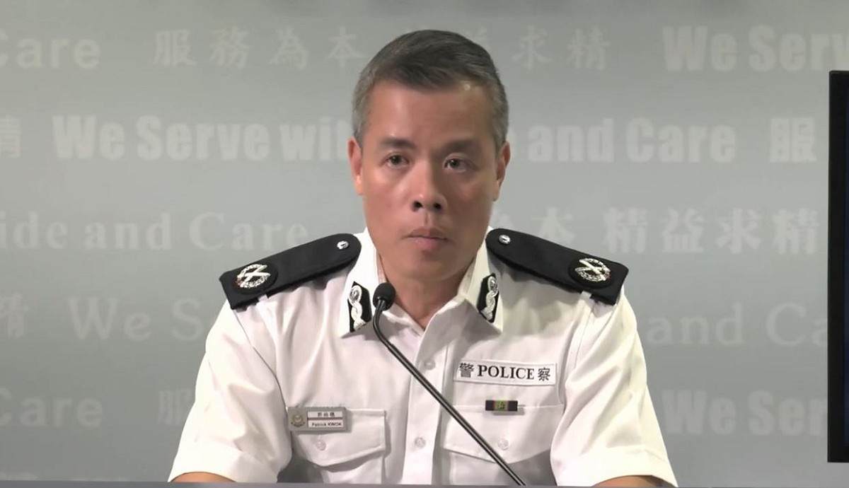 港警港島總區指揮官郭柏聰，針對港警開槍事件召開記者會。 圖：擷取自香港警察 Hong Kong Police FB