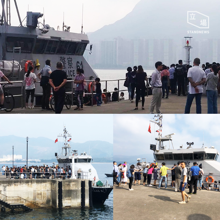 外傳香港水警今日早上協助在中文大學就讀的陸生撤離，現場聚集許多準備離開的陸生及家長。 圖：翻攝自立場新聞臉書