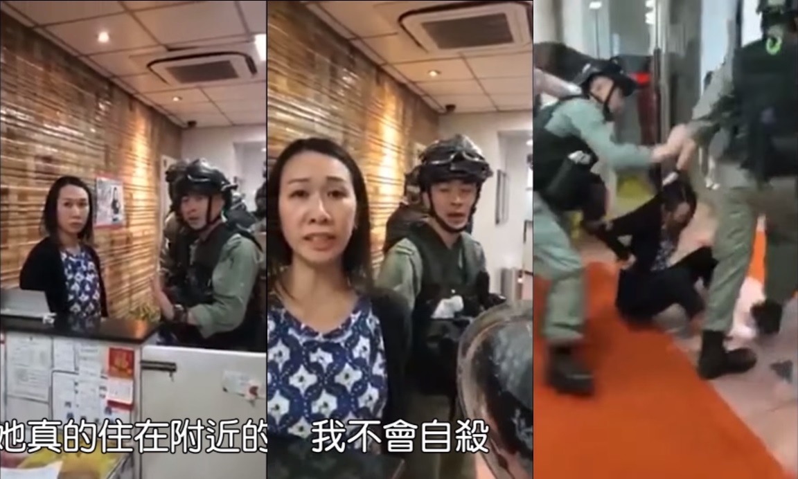 港警暴力執法，強扯女子頭髮逮捕。 圖：翻攝自台灣佛克斯臉書