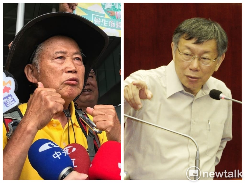 台北市長柯文哲（右）痛批搞台獨的兒孫躲紐西蘭，被指影射台灣國創辦人王獻極（左）。 圖：新頭殼合成照